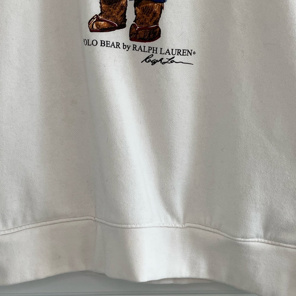 Polo Ralph Lauren Mens L White Beach Ball Polo Bear Hoodie Sweatshirt Preppy - Picture 4 of 16